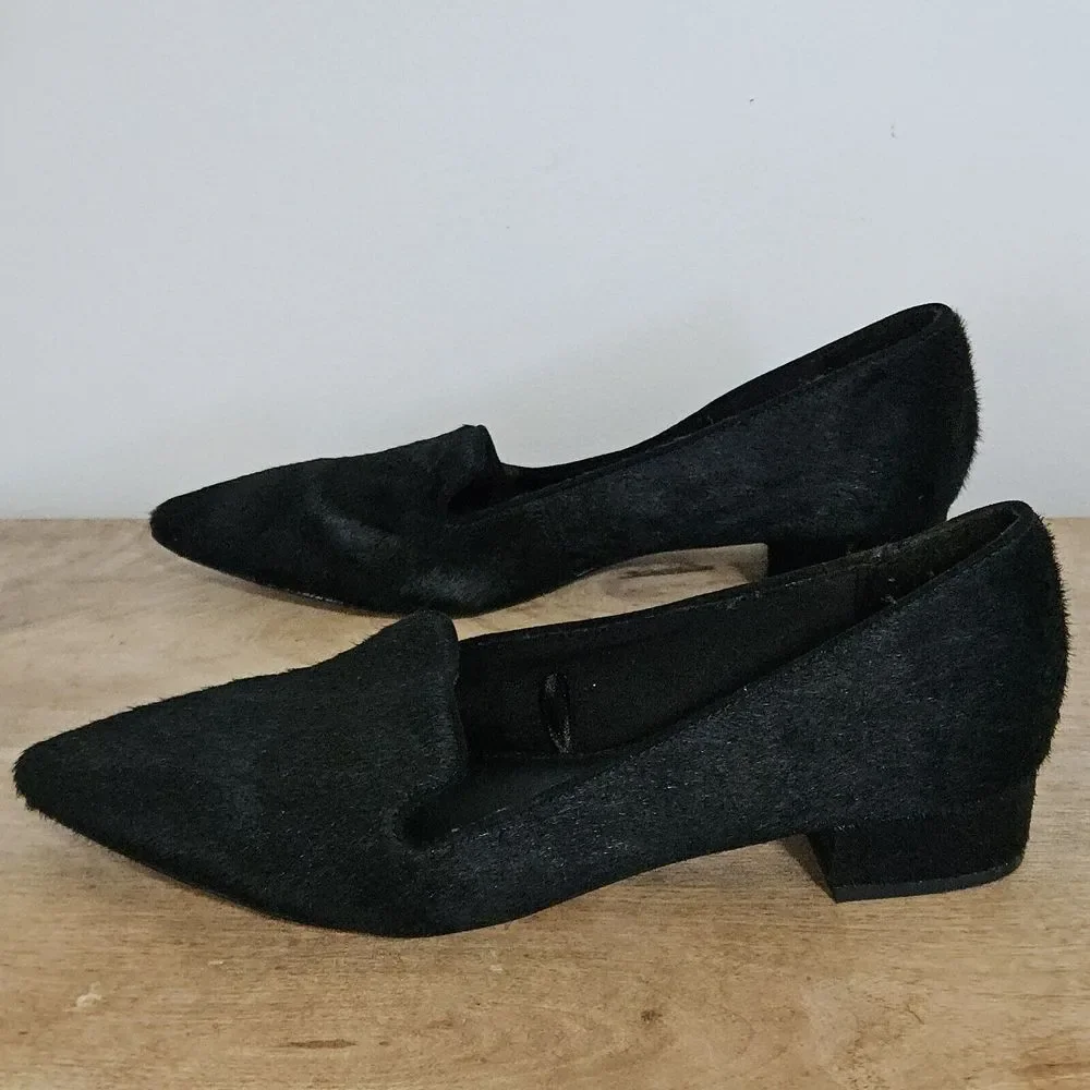 Express Shoes Womens Sz 9 Calf Hair Dress Loafers Slip‎ On Pointed Toe Black